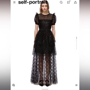 SELF PORTRAIT BLACK GRID SEQUIN TIERED MAXI DRESS